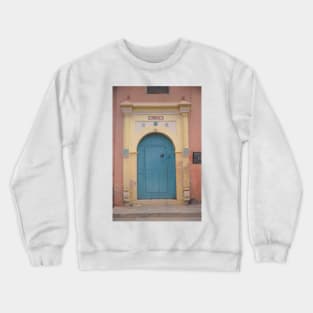 Blue Moroccan door with pink wall Crewneck Sweatshirt